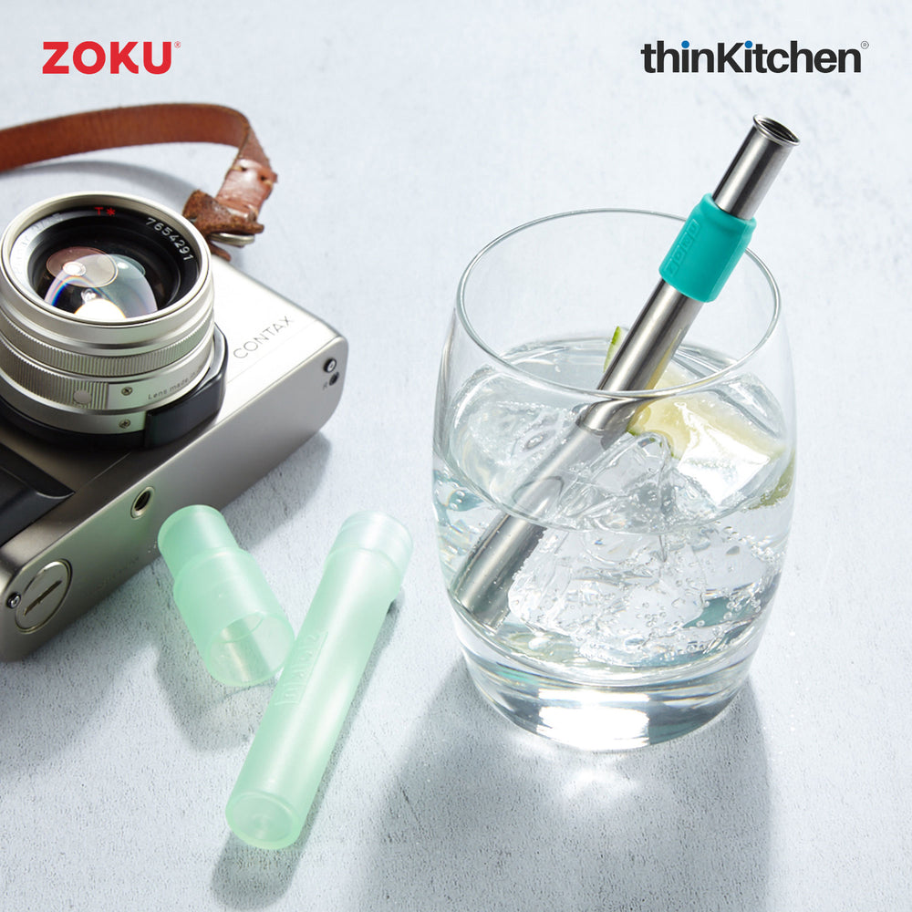 Premium Jumbo Reusable Collapsible Stainless Steel Pocket Straw - Teal