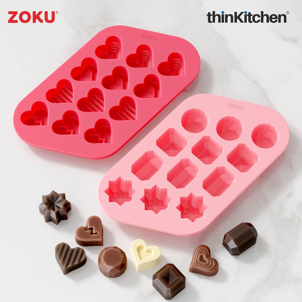 Zoku 2 x Silicone Chocolate Heart & Gem Molds for Homemade Chocolates, Candy & Desserts