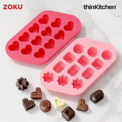 Zoku Chocolate Heart & Gem Molds Set of 2 | Silicone Trays for Chocolates, Candy & Desserts