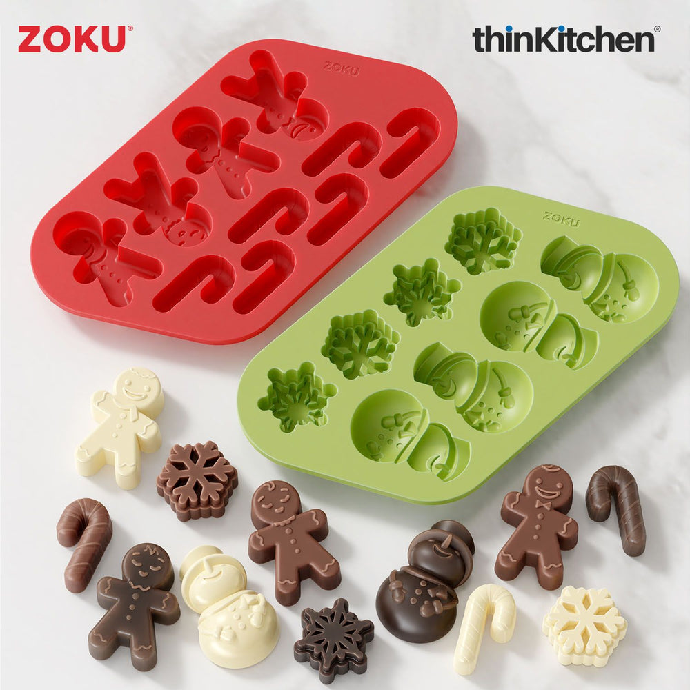 Zoku 2 x Red & Green Silicone Holiday Chocolate Trays for Homemade Chocolates, Candy & Desserts