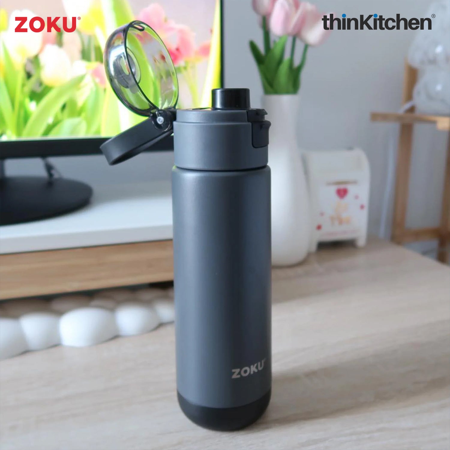 Zoku Grey Stainless Steel Sports Bottle 500ml - 1