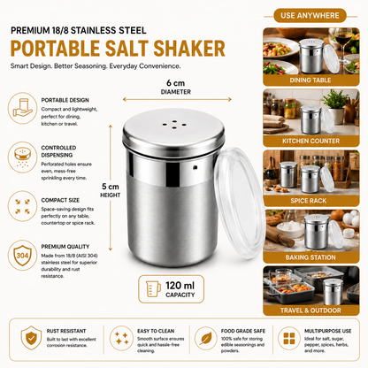 Culinex Stainless Steel Portable Small 120ml Mini Salt Dispenser 6x5 cms for Salt, Powdered Sugar
