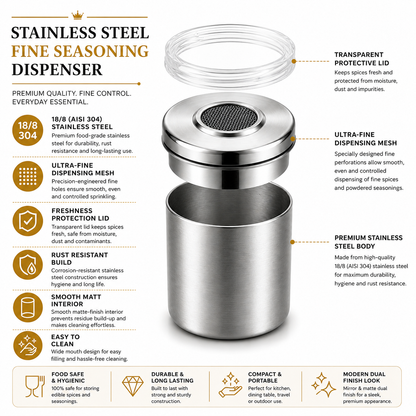 Culinex Stainless Steel Small Portable 100ml Fine Seasoning, Salt / Pepper Dispenser - 5 x 6 cms for Masala, Icing Sugar, Seasoning, Condiments