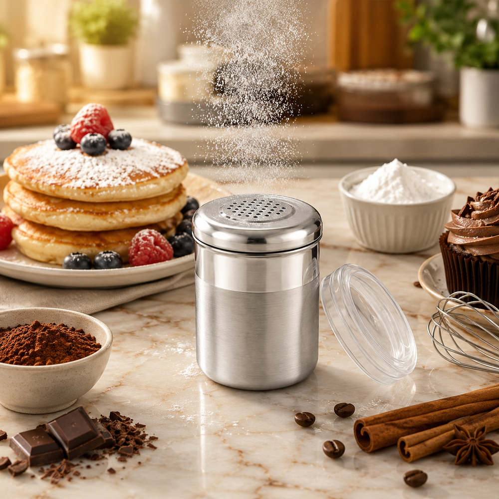 Culinex Stainless Steel Small Portable 120ml Fine Dispenser Shaker for Icing Sugar, Cocoa, Cinnamon, Baking Sprinkler  - 6 x 5 cms