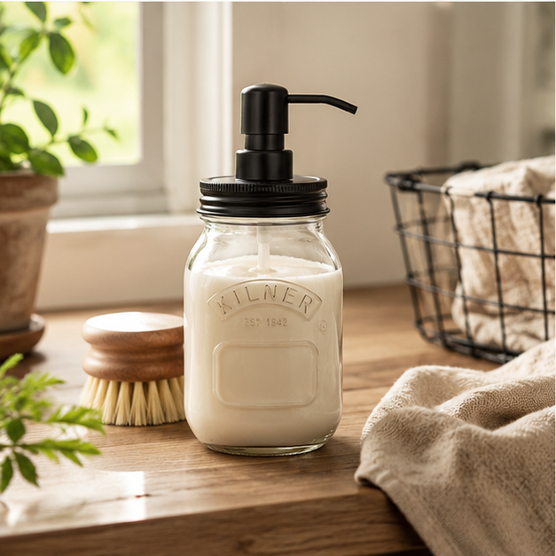 Kilner Premium Refillable 500ml Glass Dispenser Bottle with Stainless Steel Pump for Liquid Soap & Lotion