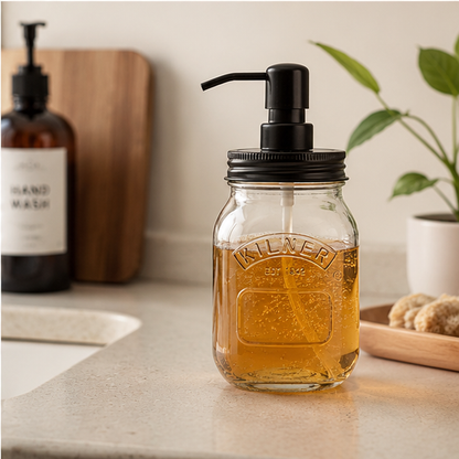 Kilner Premium Refillable 500ml Glass Dispenser Bottle with Stainless Steel Pump for Liquid Soap & Lotion
