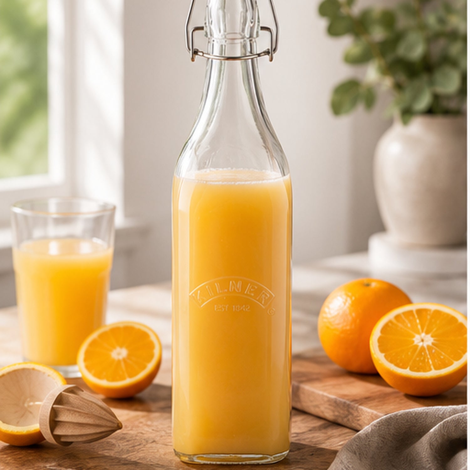 Kilner Premium 1L Square Clip top Airtight Preservative Glass Bottle or Oils, Juices, Drinks, Sauces - 2