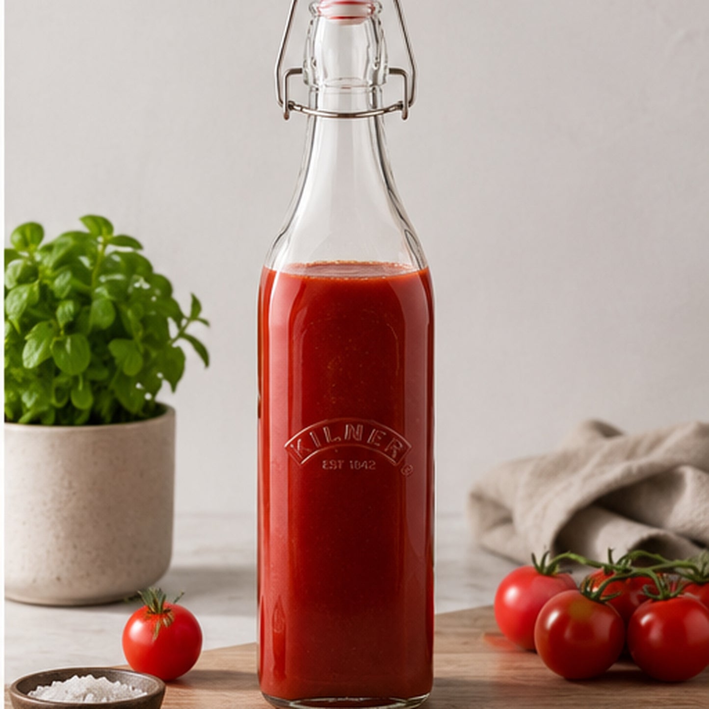 Kilner Premium 1L Square Clip top Airtight Preservative Glass Bottle or Oils, Juices, Drinks, Sauces