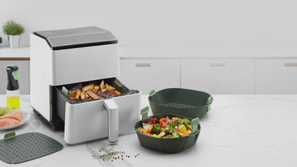 LÉKUÉ Premium Air Fryer Basket Large, Platinum Silicone Air Fryer Liner 3.5–5L with Non-Stick Handles