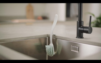 Joseph Joseph Edge Dish Brush with Sink Rest Design for Easy Storage - Light Stone/Sage