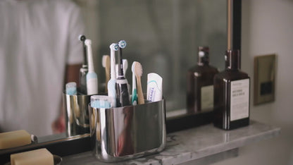 Premium EasyStore Large Stainless Steel Toothbrush Caddy | Bathroom Sink Organizer with Partitions