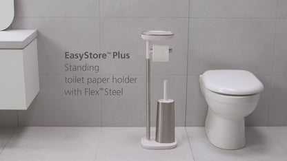 Joseph Joseph PremiumToilet Paper Holder with Flex™ Toilet Brush - EasyStore™, White | Plastic and Stainless Steel