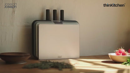 Joseph Joseph Nest Boards Plus 6-Piece Knife & Cutting Board Set – Premium Colour-Coded Chopping Boards & Knives with Storage Stand