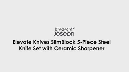 Joseph Joseph Premium 5-piece SlimBlock Stainless Steel Knife Set with Ceramic Sharpener - Elevate, Black| For thinKitchen