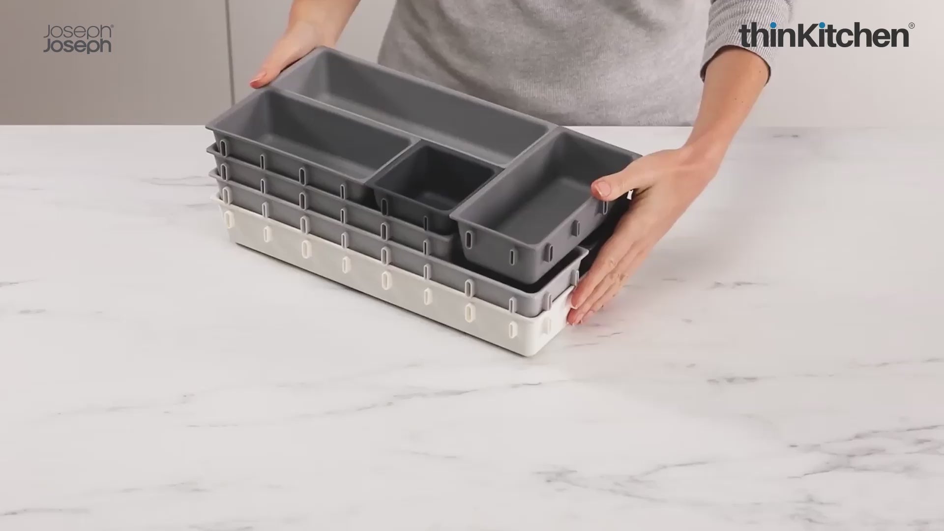 Joseph Joseph International 10-Piece Modular Drawer Organiser Set for Cutlery, Stationery, Tools - Grey - 4