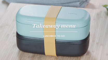 LÉKUÉ Premium Lunch Box To Go 1L, Leakproof, Airtight 2 x 500ml Containers - Black, Microwave Safe