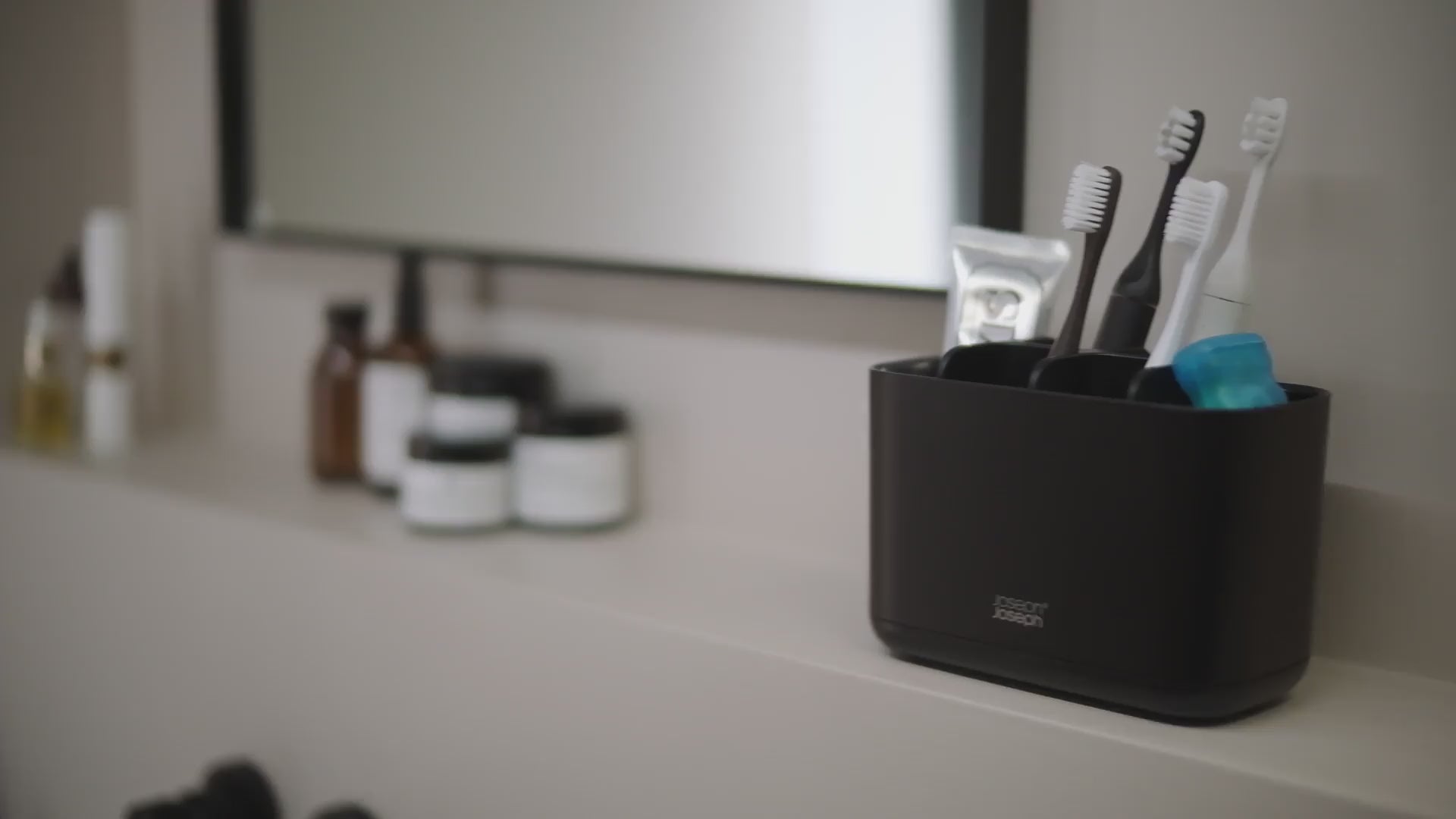 Premium EasyStore Large Toothbrush Caddy - Matt Black | Bathroom Sink Organizer, Toothbrush Holder - 4