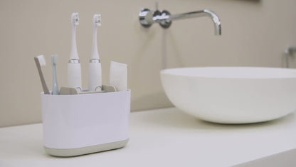 Premium Duo Detachable Toothbrush Caddy - Large | Bathroom Sink Organizer with Partitions , White