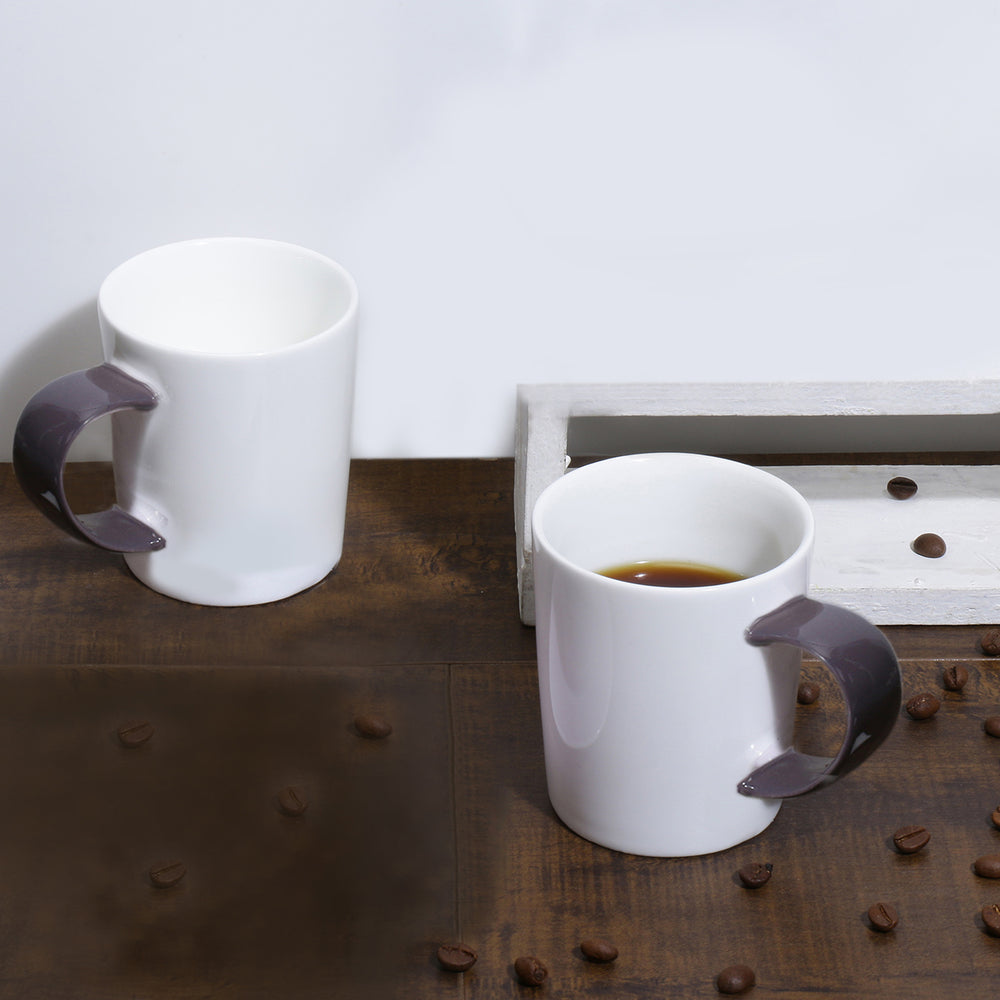 Monno Snap Cassis 2 x 266ml Premium Bone China Mugs with Coloured Handles for Coffee & Tea