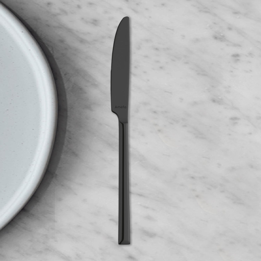 Amefa 9" Premium Black Stainless Steel Dinner Knives, Set of 6, Rustproof Flatware for Dining, Metropole Series