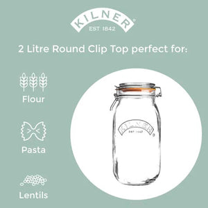 Kilner Clip Top Clear Glass Round Jar, 2000 ml