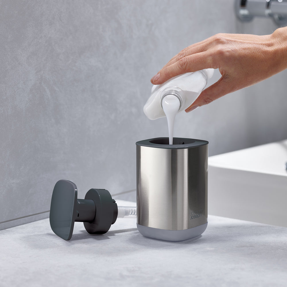Joseph Joseph International Presto Stainless Steel Liquid Soap Dispenser for Bathroom, Kitchen Sink - Grey, 350ml