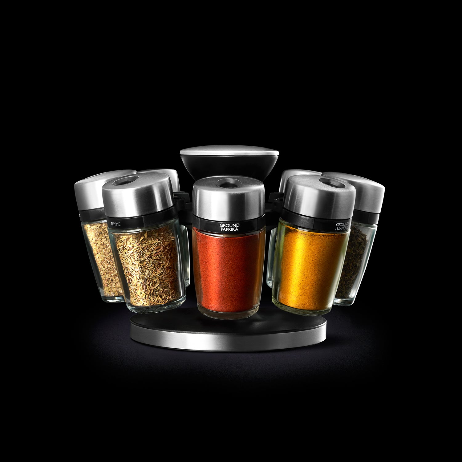 Cole & Mason Premium 8 Jar Filled Herb & Spice Carousel, Stainless Steel & Glass, 13.5cm