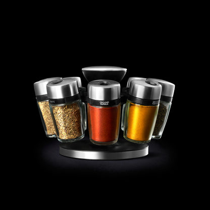 Cole & Mason Premium 8 Jar Filled Herb & Spice Carousel, Stainless Steel & Glass, 13.5cm