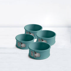 Premium Carbon Steel 4 Piece Mini Springform Round Cake Tins for Baking, Atlantic Green