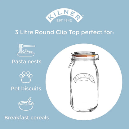 Kilner Clip Top Clear Glass Round Jar 3000 Ml