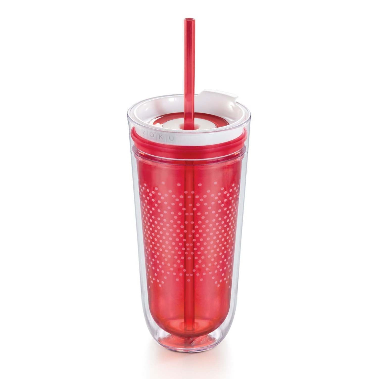 Zoku 8" Travel Iced Coffee, Tea Maker , Smoothie Tumbler with Straw - 325ml, Red - 2
